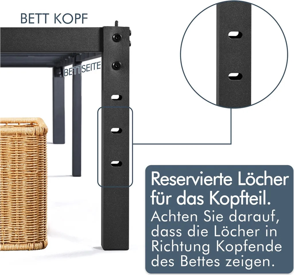 Yaheetech Metallbettgestell - 90x200 cm - Schwarz - Stahl - Lattenrost - Lagerung - Geräuschlos