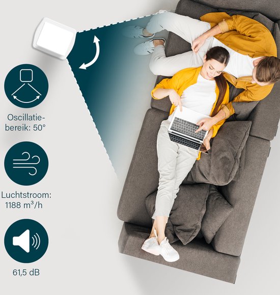 Princess Smart-Luftkühler mit App und Fernbedienung – Luftkühler ohne Schlauch – 3,5 l Wassertank – Oszillierender Ventilator mit Kühlfunktion – Mobiler Luftkühler für Schlafzimmer, Wohnzimmer, Büro – Weiß – Energieeffizient – Timer – 358640