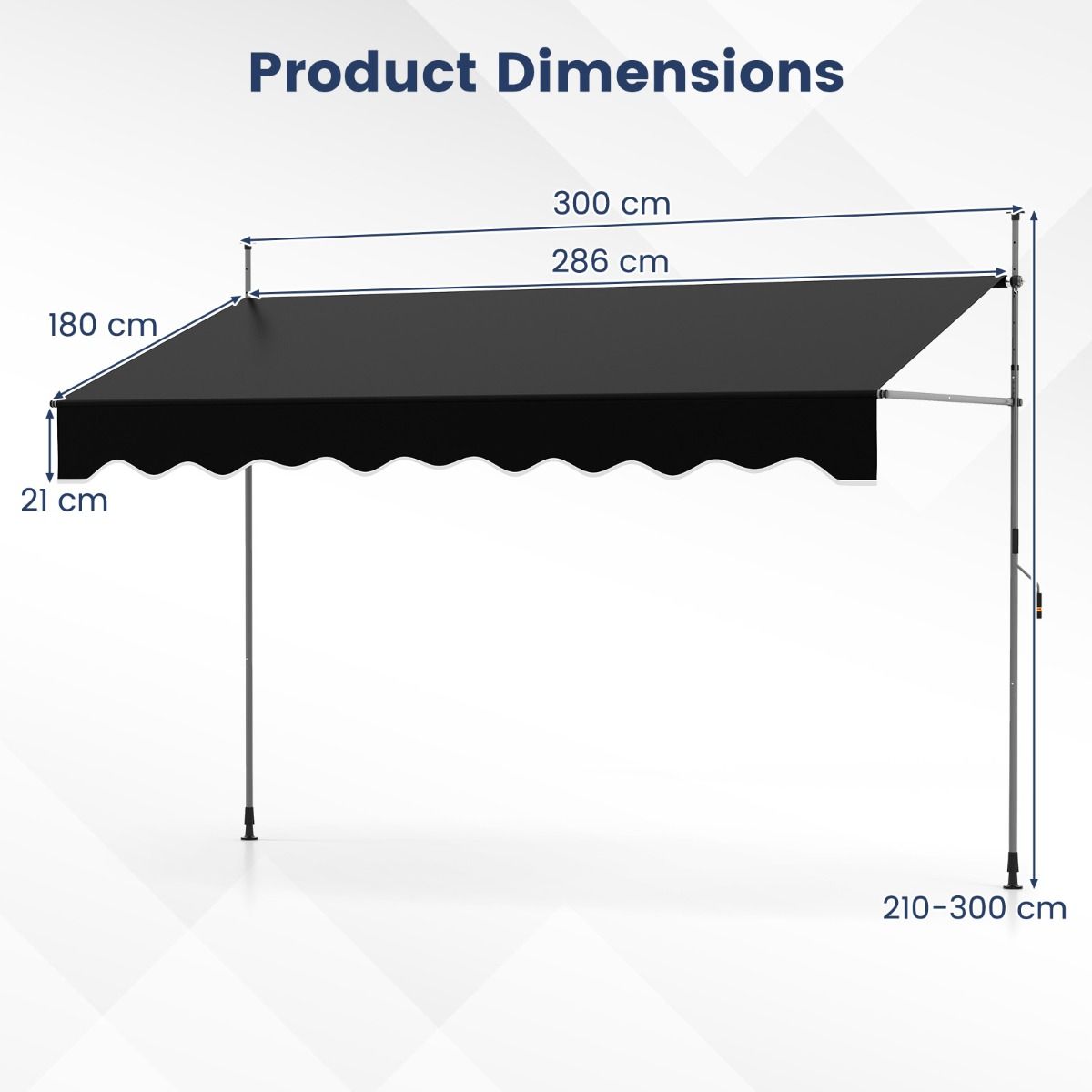 Coast Sonnenschutz ohne Bohren – manuell verstellbar – UV-beständig – schwarz 300 cm