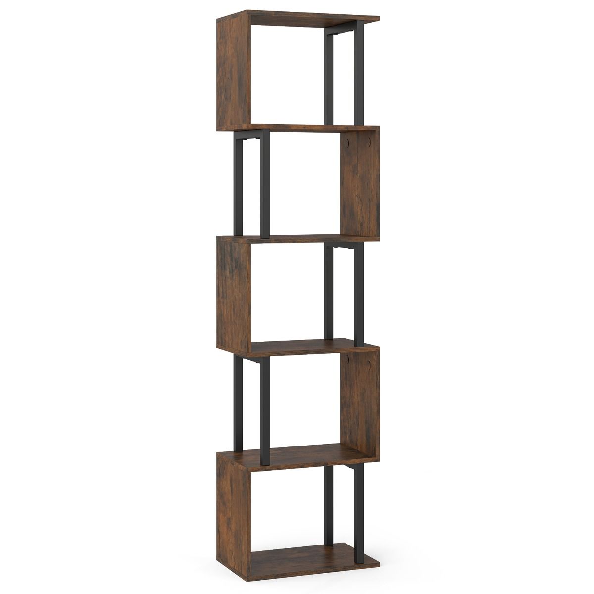 Coast Bücherregal mit 5 Regalböden – geometrisches Design – Metallgestell – schwarz/rustikales Braun