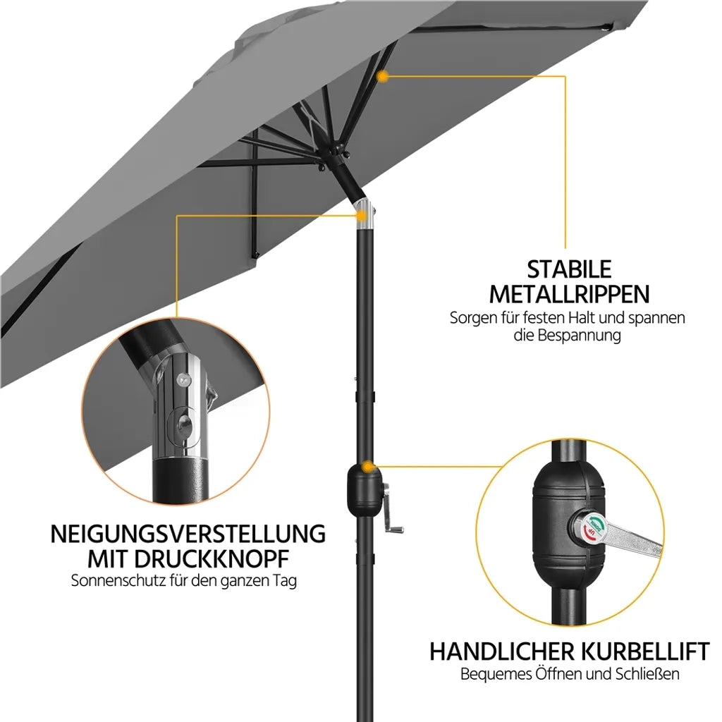 Yaheetech Gartenschirm mit Neigungsfunktion und Pendel – Grau – Ø 269 x 241 cm