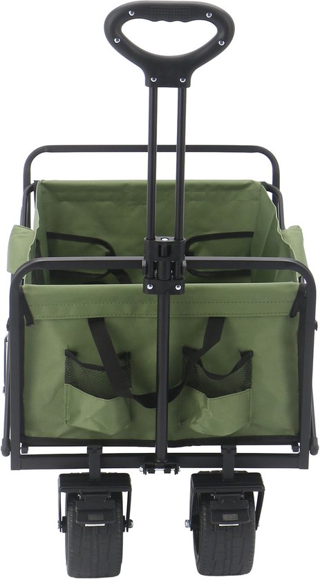 AXI AB131 Zusammenklappbarer Handwagen – Grün – Mit Deichsel, Bremsen und Schutzhülle – 100 kg Tragkraft – Leicht zu transportieren – Metall