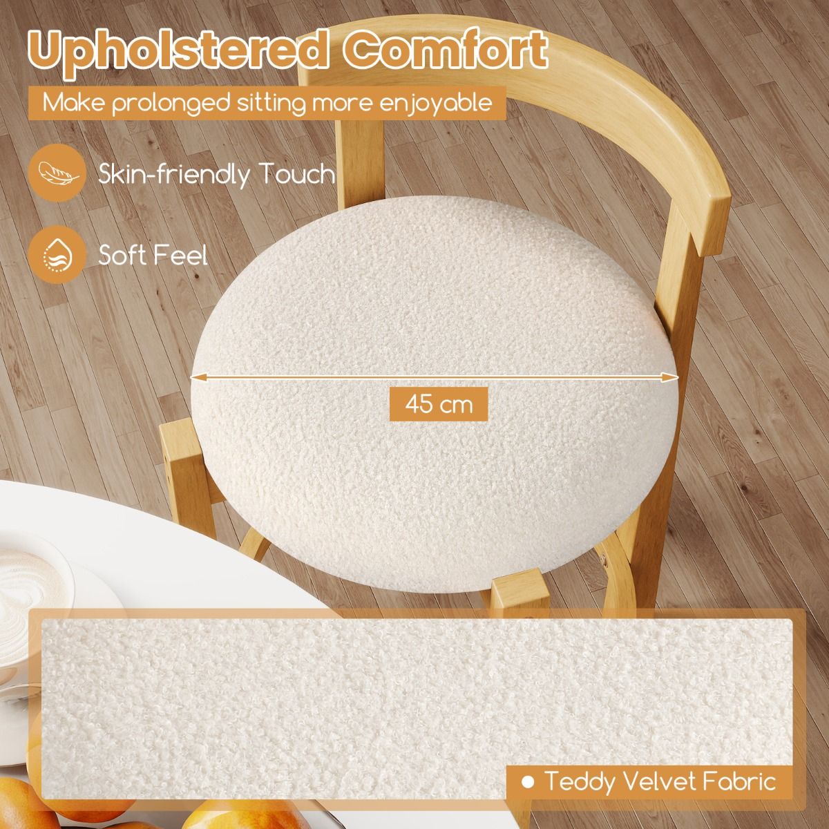 Coast Barhocker, 2er-Set – mit Rückenlehne und Fußstütze – Sitzfläche aus Teddy-Velours – Sitzhöhe 62 cm – Natur und Beige