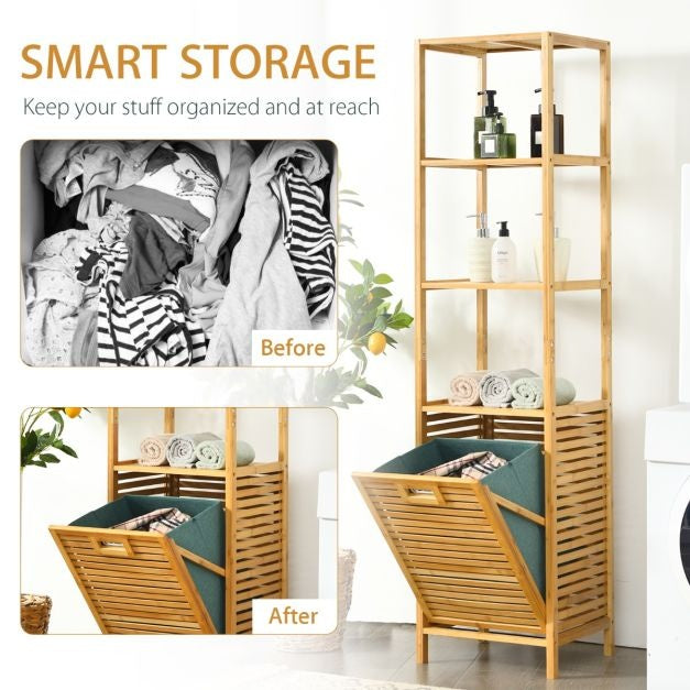 Coast Badezimmerschrank - MIT Wäschekorb - Bambus - 40 x 33 x 160 cm
