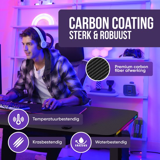 Avalo Gaming-Schreibtisch – 160 × 100 × 75 cm – L-förmiger Eckschreibtisch – Gaming-Schreibtisch mit LED-Beleuchtung – Tisch – Schwarz – Ecke rechts