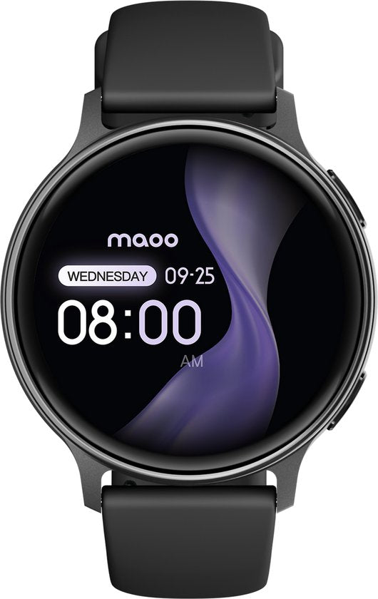 Maoo Ventura 2 – GPS-Smartwatch für Damen – AMOLED – Silikon-, Leder- und Sportarmband – Schrittzähler – Herzfrequenzmesser – Schlafmonitor – Anruffunktion – AOD – Multisport – Kompatibel mit Android und iOS – Schwarz