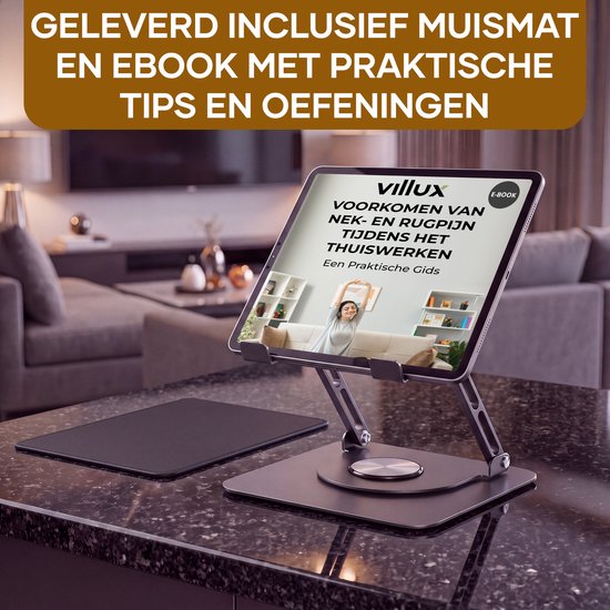 Villux Laptop-Ständer, ergonomisch – Verstellbarer Laptop-Ständer – Laptop-Halterung – Laptop-Ständer – Laptop-Erhöhung – Zusammenklappbarer Laptop-Ständer – Inklusive E-Book – Inklusive Mauspad