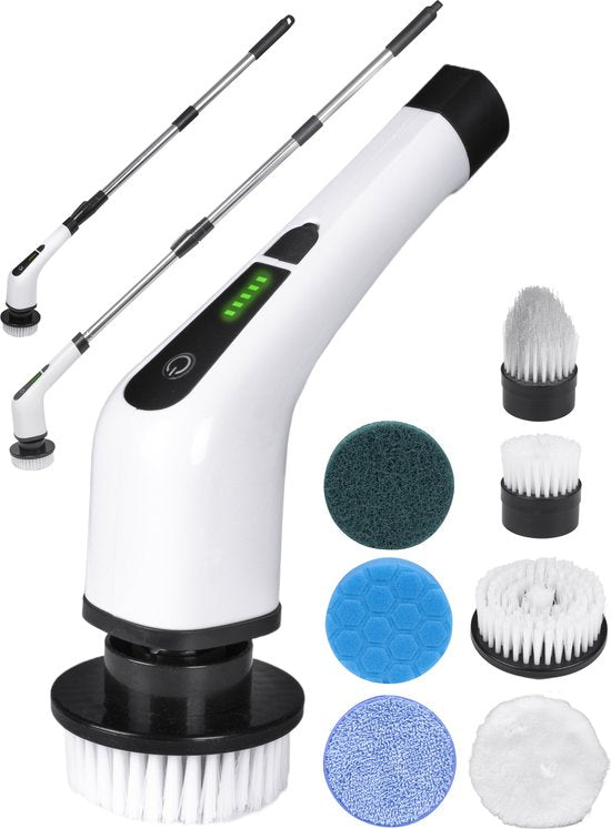 Nuvance - Elektrische Reinigungsbürste - Inkl. 7 Aufsätze - Elektrische Reinigungsbürste - Schrubber mit Stiel - Handbürste