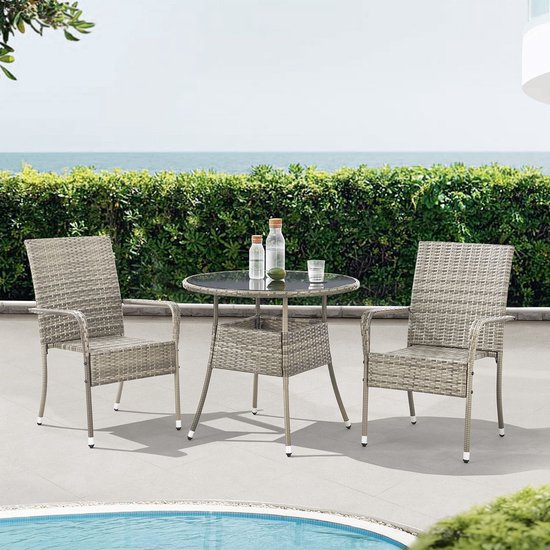 Juskys Polyrotan Gartentisch / Beistelltisch / Balkontisch Yoro - Rund - 80 cm - Grau - Inkl. Glasplatte