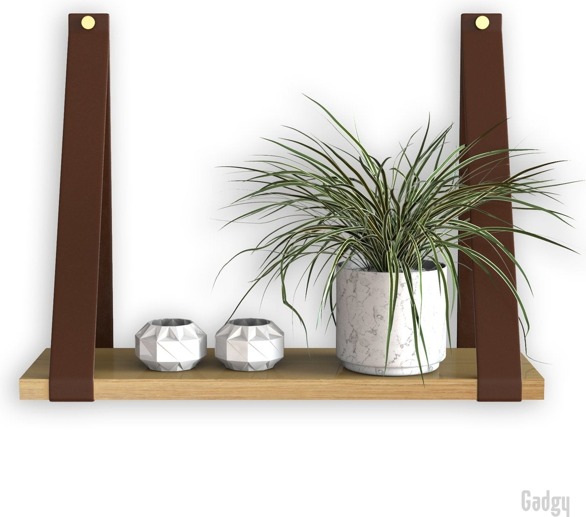 Gadgy Wandregal mit Ledergurten - Wandregal Holz - Wandregale - Wandregal schwebend - Bücherregal - Wanddekoration - 50x15cm