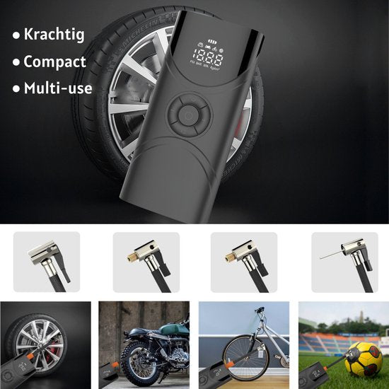 Tragbarer Luftkompressor - elektrische Fahrradpumpe - Reifenpumpe für Auto, Motorrad, Fahrrad, Ball, Luftbett - Leistungsstark: 6.000 mAh