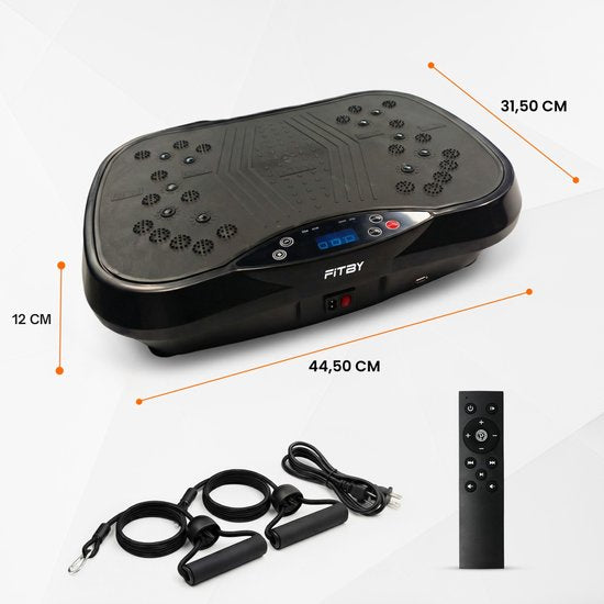 Fitby Vibrationsplatte – Fitness-Vibrationsplatte – Powerplate – inkl. Widerstandsbänder und Griffe – mit Fernbedienung – 3 Trainingsmodi – 120 Geschwindigkeitsstufen – Schwarz