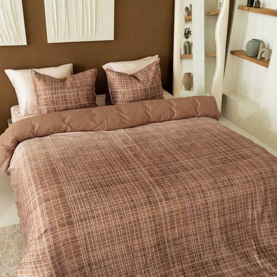 Kayori Sunai Bettbezug Baumwolle Satin - 240x200-220 + 2 Kissenbezüge - Lits-jumeaux - Weich, atmungsaktiv & feuchtigkeitsregulierend - Karamell