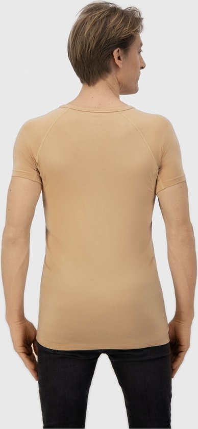 Anti Sweat Shirt - Fibershirts® - Eingenähte Achselpads - Unterhemd - beige - V-Ausschnitt - Herren - Größe M