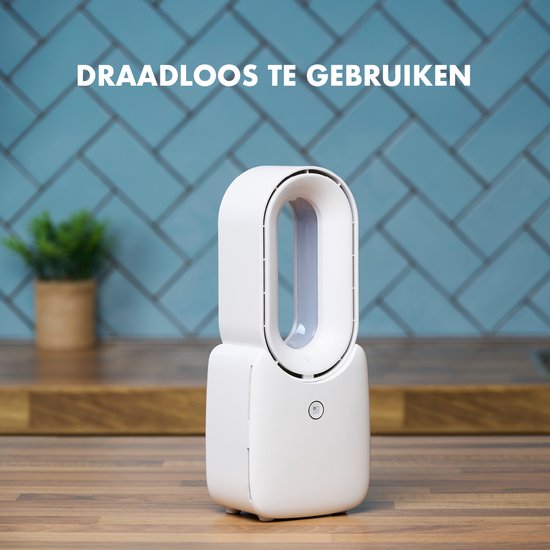 Lifetime Air Bladeless Fan - Leiser Ventilator mit drei Geschwindigkeiten - Kabelloser Tischventilator - Tischventilator mit LED-Stimmungslicht - USB-C wiederaufladbar - Kompaktes Design - 5W - Weiß