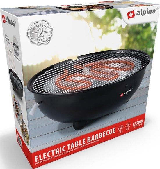 alpina Electric BBQ - Tischgrill - No Smoke - Indoor Grillen - 1250W - Ã˜ 30 Cm - Schwarz