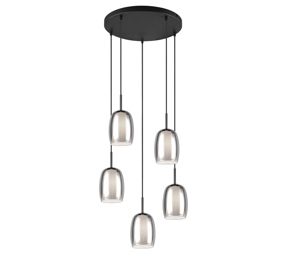 Trio Select Barret Pendelleuchte - Mattschwarz mit Rauchglas - Ø48 cm - Verstellbar bis 150 cm