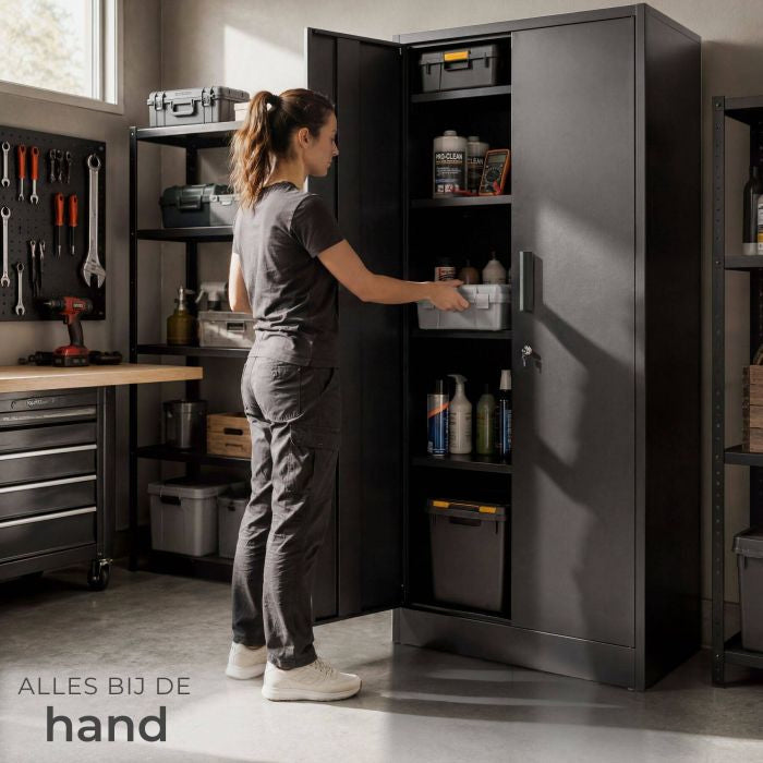 tectake Aktenschrank Brandon – pulverbeschichteter Stahl – 60 x 40 x 180,5 cm – Schwarz
