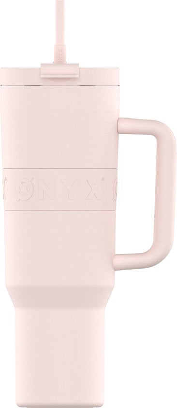 ONYX Trinkflasche mit Strohhalm 1,2 Liter - Wasserflasche für Kinder & Erwachsene - Thermosbecher Reisebecher - Motivationstrinker - Trinkbecher für die Schule - Pink