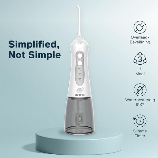 Bintoi® iSonic F500 - Wasserflosser - Professionelle Munddusche - Zahnseide für Zahnspangen - Flosser - 3 Stufen und 4 Aufsätze - IPX7 Wasserdicht - Inkl. Reisetasche Geschenk