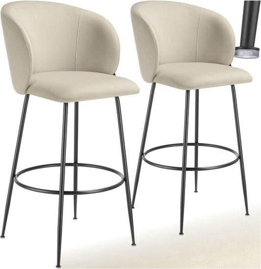 tectake® - 2er Set Barhocker Luana - Gepolsterter Barhocker mit Rückenlehne - Barhocker mit Fußstütze - Esszimmerstuhl mit Samtpolsterung - Stabile Stahlbeine mit rutschfestem Bodenschutz - Creme/Schwarz