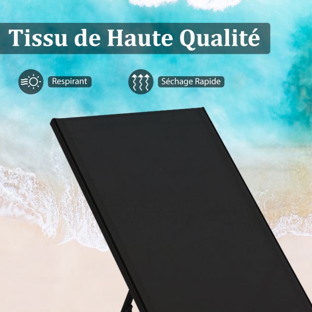 Coast Sonnenliege – 190 x 59 x 99 cm – Verstellbar – Rollbar – Metall – Schwarz