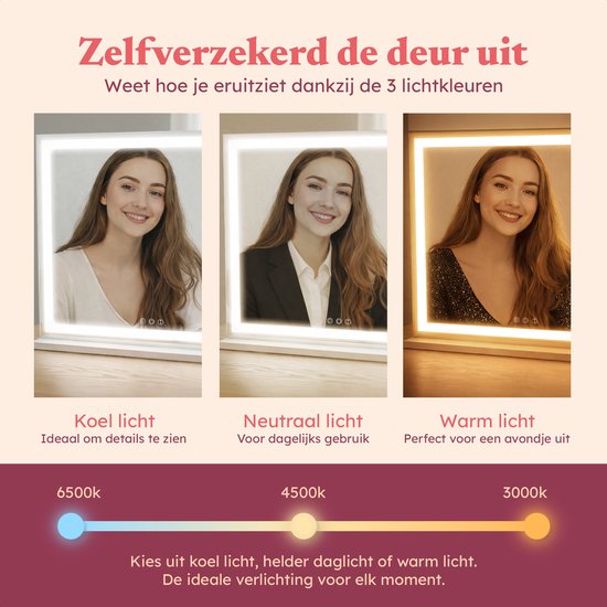 Fraay® Hollywoodspiegel mit Beleuchtung 60x50cm - 3 Lichtstufen - Schminkspiegel mit 10-facher Vergrößerung - LED-Streifenbeleuchtung dimmbar - Inkl. 2 Beauty Blenders und Puderquaste