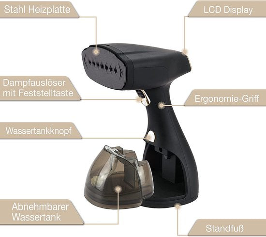 Lebenlang Quick & Go Dampfreiniger - Inkl. 2 Aufsätze - 1500W - Schwarz - 16 x 12 x 25 cm