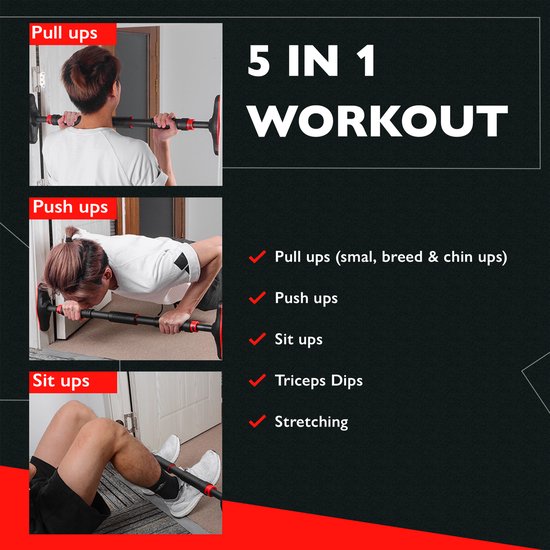 Zoluko Professional Klimmzugstange - 200kg Tragkraft - Inkl. E-Book - Einfache Befestigung - Klimmzugstange Fitness - Klimmzugstation für den Heimsport - Klimmzugstange - Schwarz/Rot