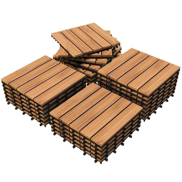 Yaheetech 27-teiliges Terrassenfliesen-Set – 30,8 x 30,8 cm – Naturholz