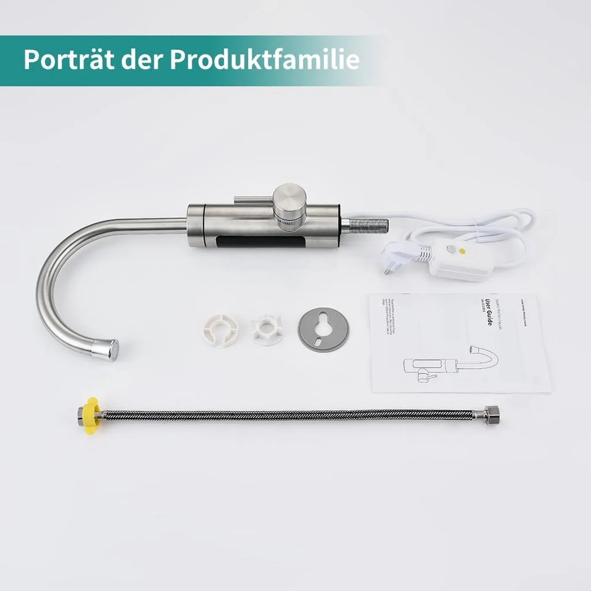 HOMELODY Elektrischer Küchenwasserhahn mit Durchlauferhitzer – 3000 W – 230 V – LED-Anzeige – Edelstahl – gebürstetes Silber