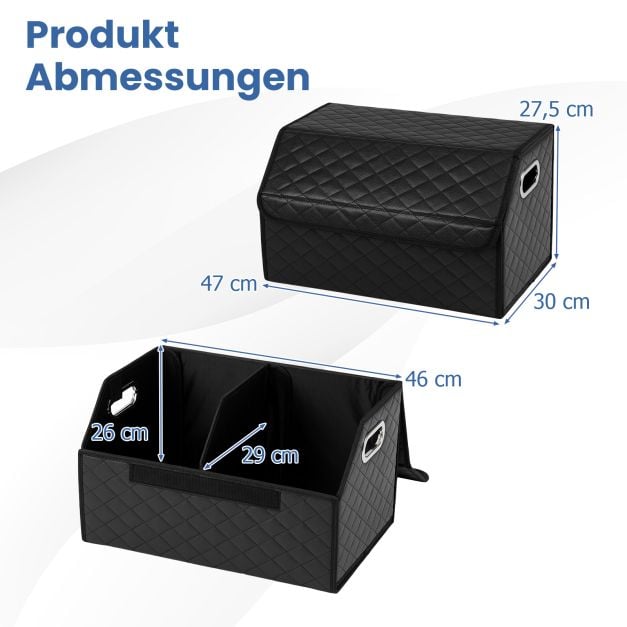 Coast Trunk Organiser Schwarz - Faltbare 35L Auto Aufbewahrungsbox mit Deckel und Trennwand - 30 x 47 x 27,5 cm