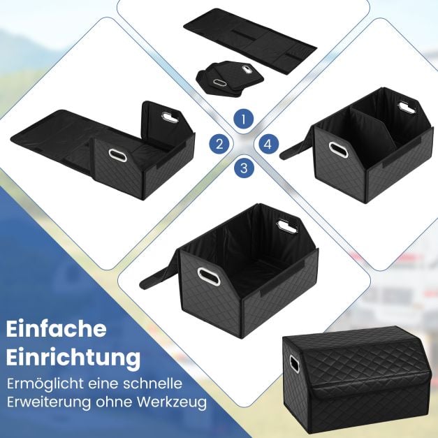 Coast Trunk Organiser Schwarz - Faltbare 35L Auto Aufbewahrungsbox mit Deckel und Trennwand - 30 x 47 x 27,5 cm