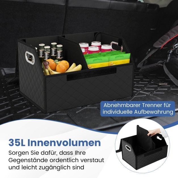 Coast Trunk Organiser Schwarz - Faltbare 35L Auto Aufbewahrungsbox mit Deckel und Trennwand - 30 x 47 x 27,5 cm