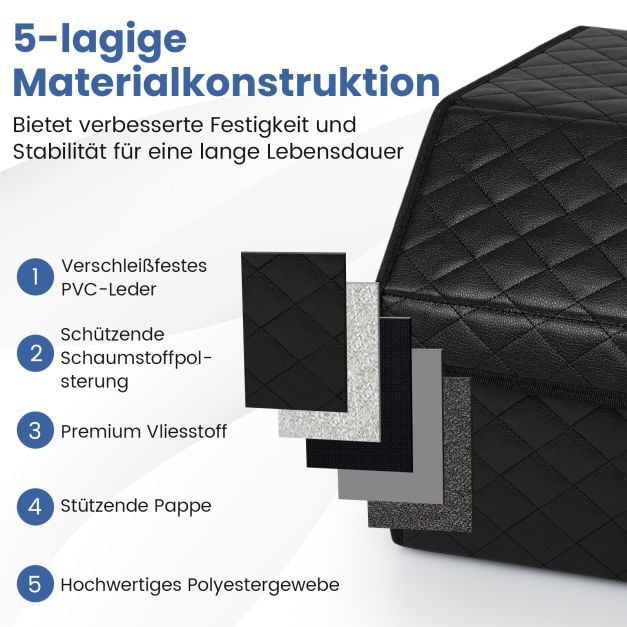 Coast Trunk Organiser Schwarz - Faltbare 35L Auto Aufbewahrungsbox mit Deckel und Trennwand - 30 x 47 x 27,5 cm