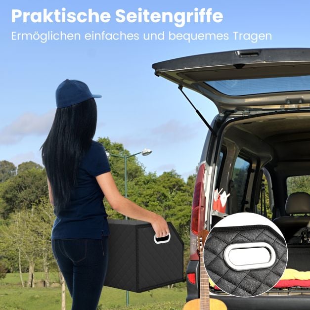 Coast Trunk Organiser Schwarz - Faltbare 35L Auto Aufbewahrungsbox mit Deckel und Trennwand - 30 x 47 x 27,5 cm