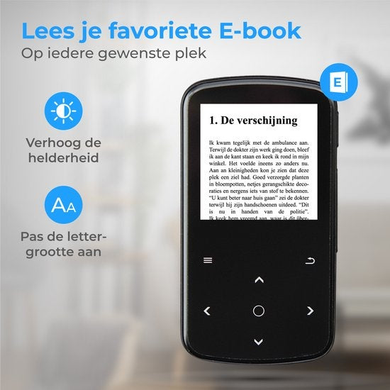 Nuvance - MP3-Player mit Touchscreen und Bluetooth - inkl. Ohrhörer und 32GB SD-Karte - mit Clip - digitaler Sprachrekorder - mit FM-Radio - Schwarz