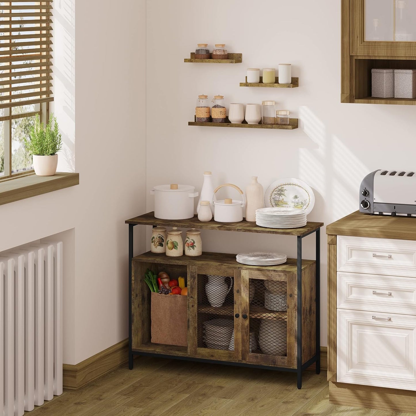 Woltu RG9491HOV Wandregal 3er-Set - 60 x 10 x 5 cm - Vintage Braun - Schwebende Fotoregale mit erhöhtem Rand