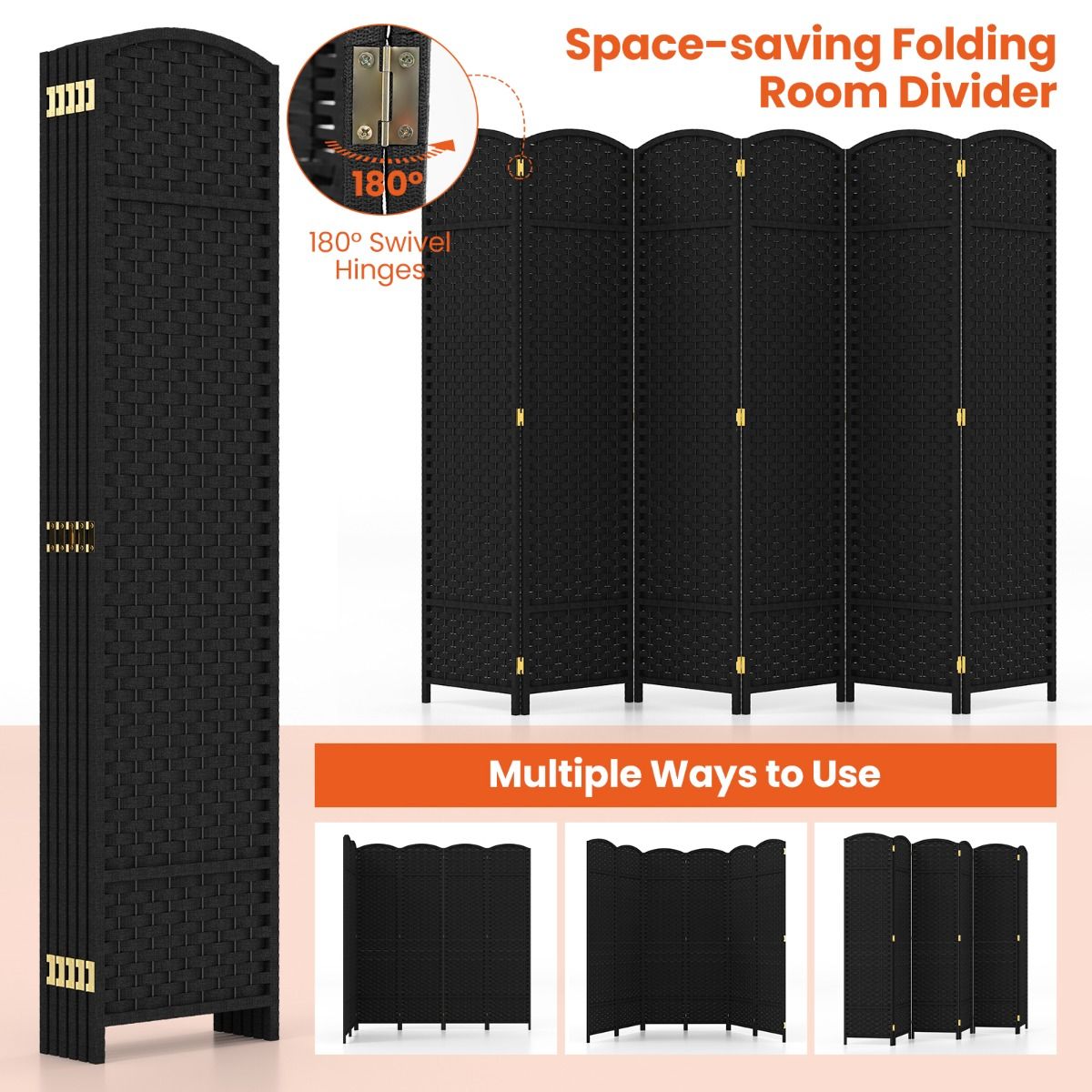 Coast Chamber Screen - 6-teilig - Massivholzrahmen - 40 x 13 x 170 cm - Schwarz
