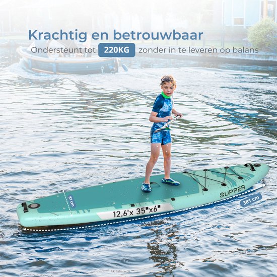 Supper - Sup Board XL - Max 220KG - Aufblasbar - 381 x 81 cm - Türkis