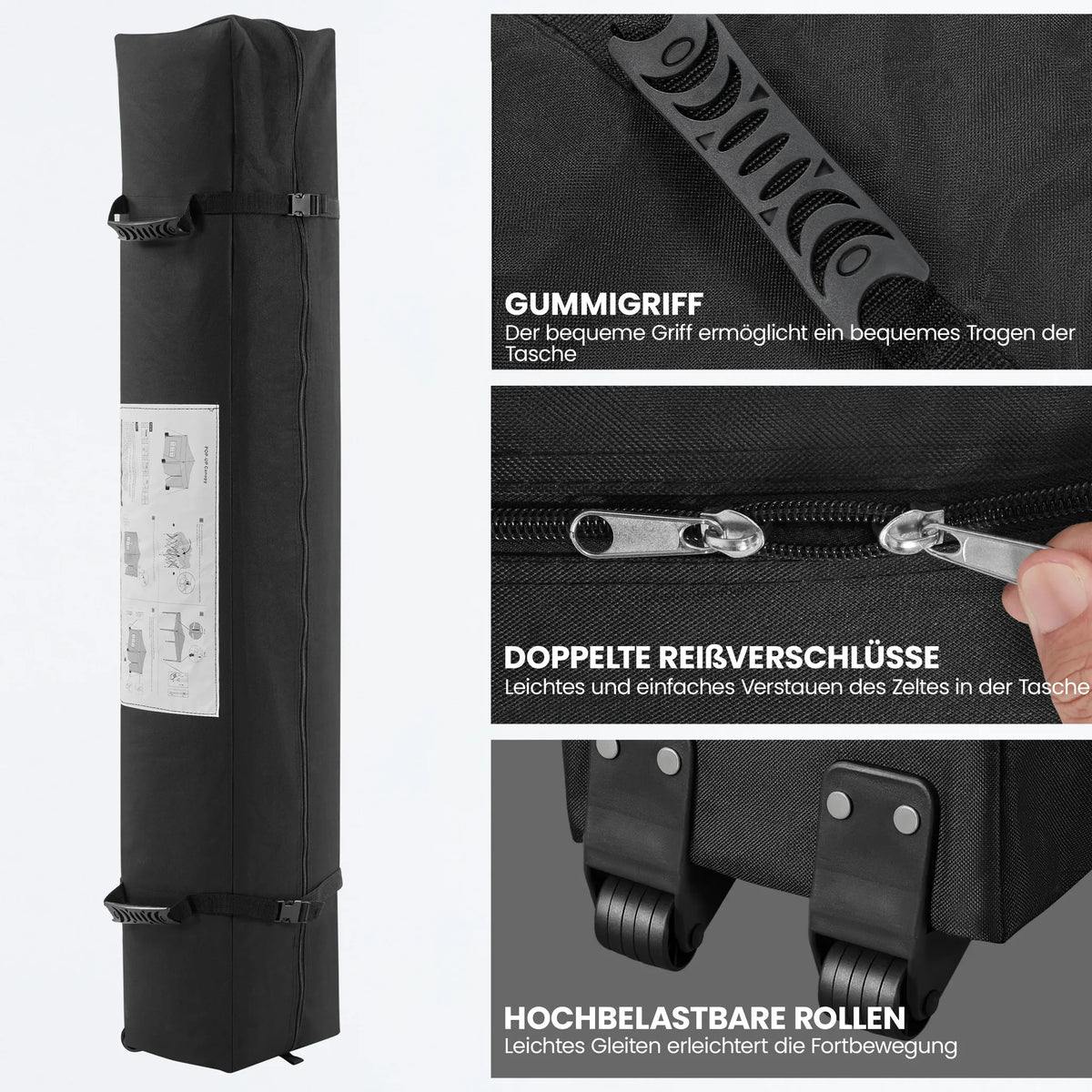 Yaheetech Faltpavillon 3 x 3 m – Verstellbar von 267 bis 287 cm – 4 Seitenwände – UV-Schutz 50+ – Wasserdicht – Dunkelgrau