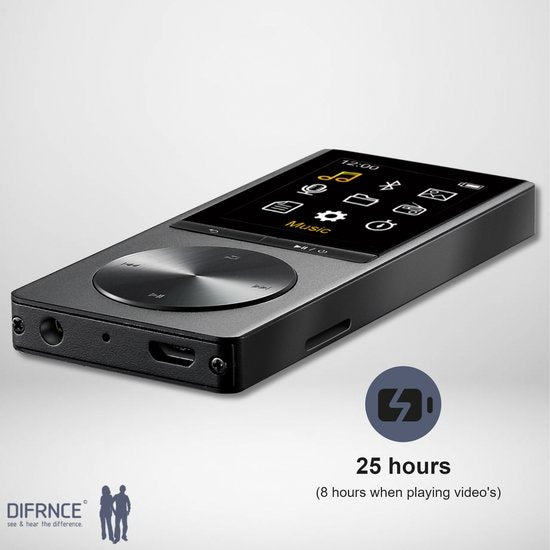Difrnce MP3 / MP4 Player - Bluetooth - USB - Shuffle - bis zu 128GB - inkl. Ohrhörer - Sprachaufzeichnung - Dicataphone - MP1820BT - Schwarz