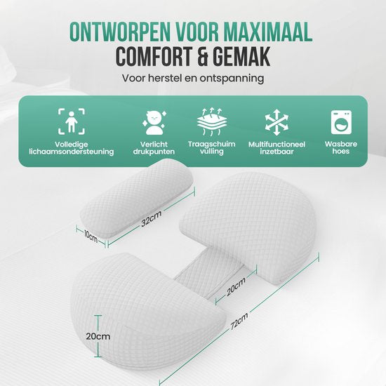 Avalo Schwangerschaftskissen W-Shape - Memory Foam - Seitenschläferkissen Erwachsene - Verstellbarer Keil - Bauch-, Rücken- & Beinunterstützung - Stillkissen - Körperkissen - Waschbarer Bezug