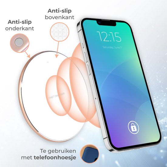 Nuvance - Wireless Charger 10W - Inklusive Kabel - Wireless Charger - Schnelles Ladegerät - Geeignet für alle Qi Smartphones - Weiß und Gold