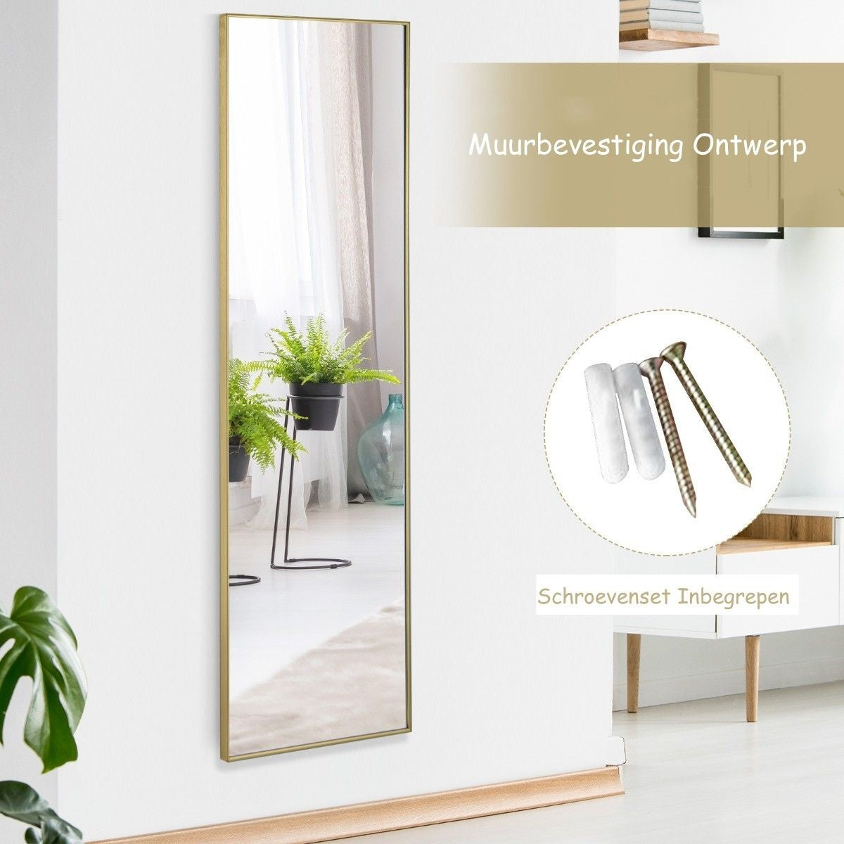 Coast 37 x 120 cm Ganzkörperspiegel mit höhenverstellbaren Hängehaken Wandspiegel Golden