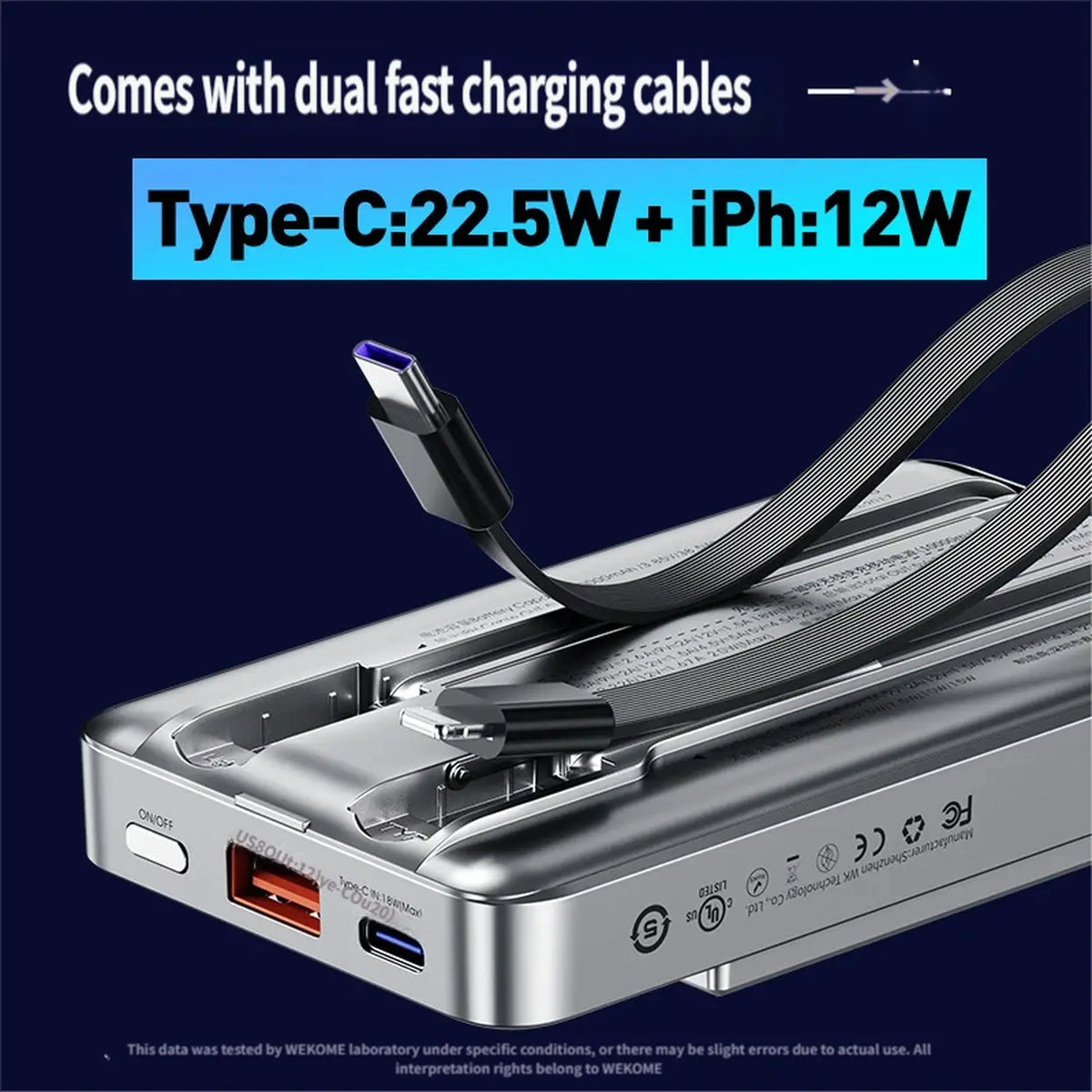 WEKOME Pioneer 10.000 mAh magnetische 3-in-1-Powerbank WP-38, geeignet für Apple-, Huawei-, Samsung- und Xiaomi-Smartphones