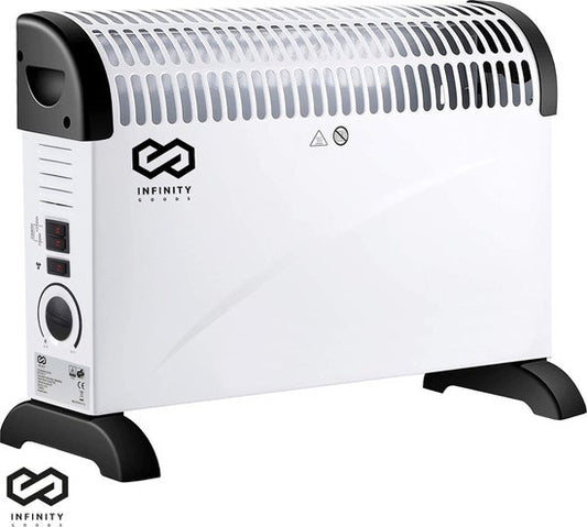 Infinity Goods Elektrischer Konvektor - Turbofunktion und Gebläse - 750 / 1500 / 2000W - Einstellbares Thermostat - Heizkörperheizung - Ãœberhitzungsschutz - 35mÂ² - Schwarz/Weiß