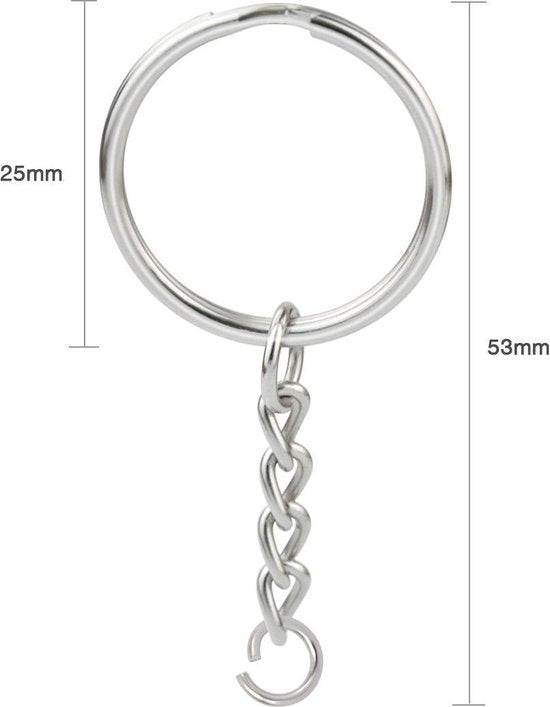 Schlüsselringe mit Kette - 50 Edelstahl-Schlüsselring-Split-Ringe - Schlüsselanhänger-Split-Ringe-Set - 25 mm - 50 Stück