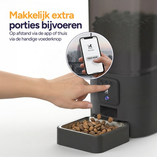 Viervoeter Feed Pro – Automatischer Futterspender 6 l – HD-Kamera & Audio – Für Katzen und Hunde – Futterspender mit App – Schwarz