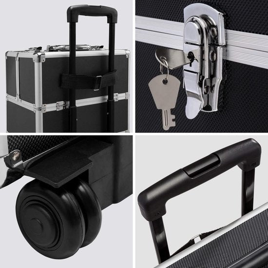 tectake Kosmetikkoffer mit 3 Fächern - Schwarz - Schminkkoffer